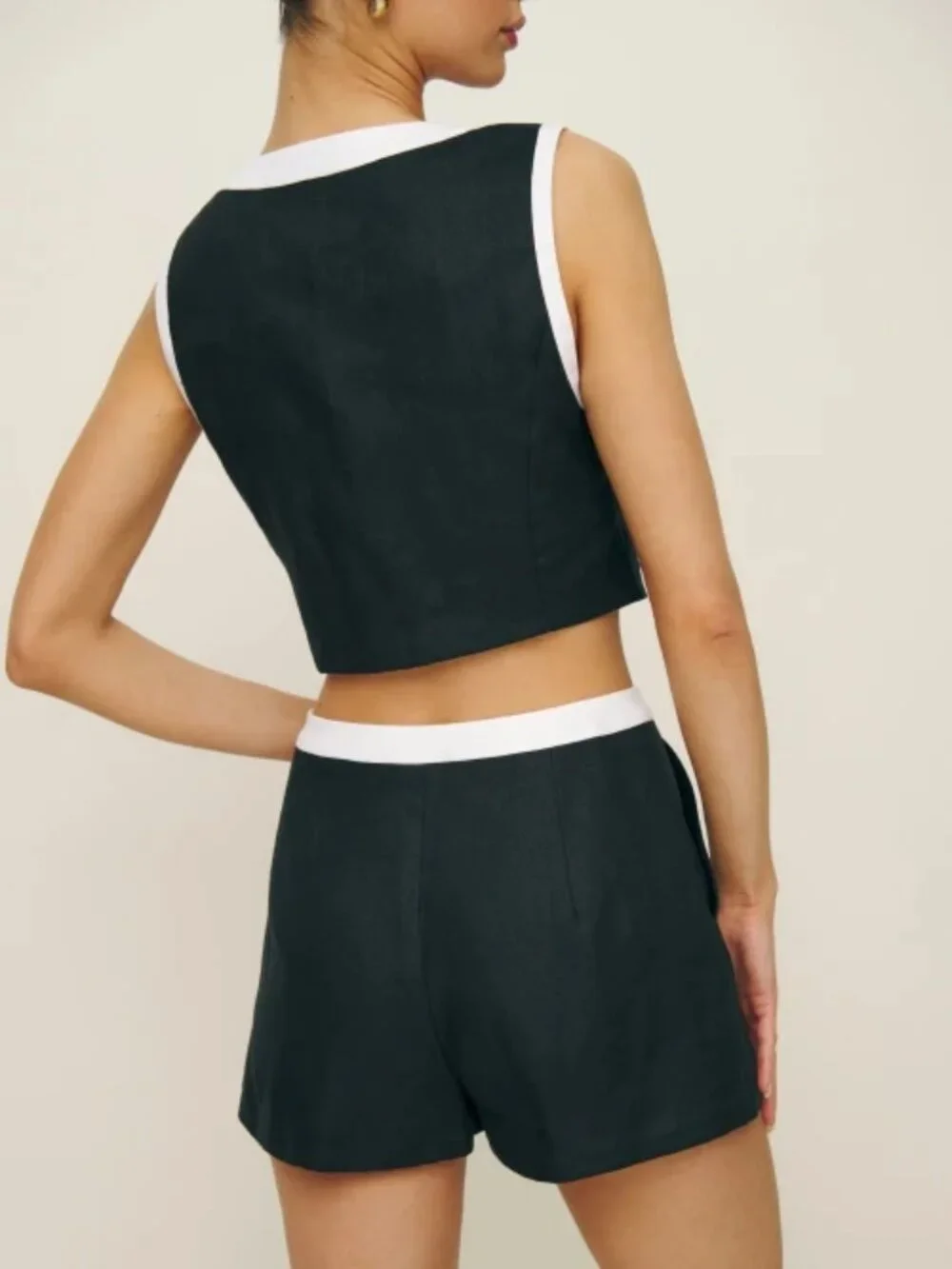 NWOT Reformation Roxy Linen Two Piece in Black White Sleeveless Top Skort Size 8